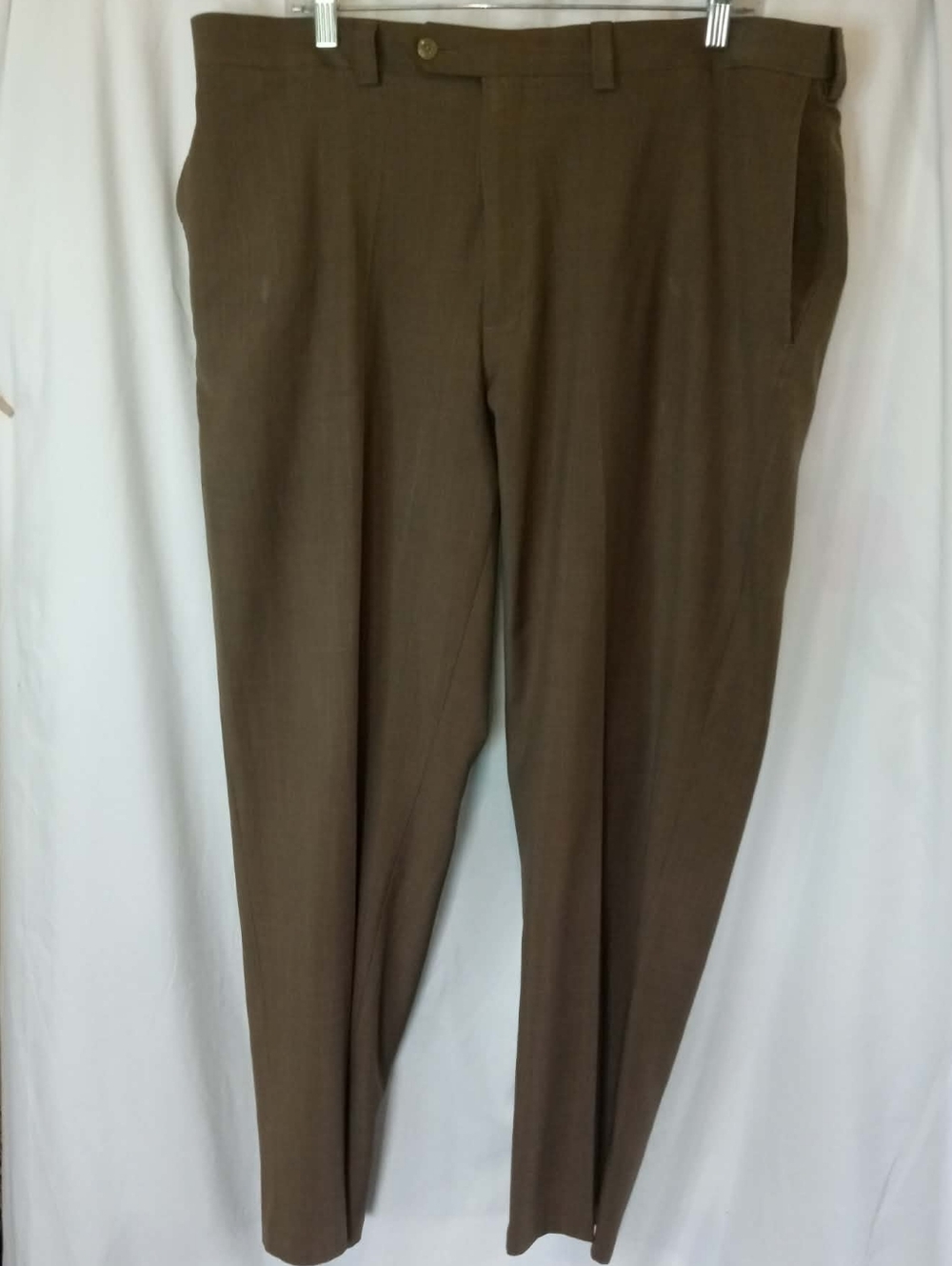 38x30 Haggar Mens Olive Brown Dress Slacks Pants Office Repreve Flat Front Nice